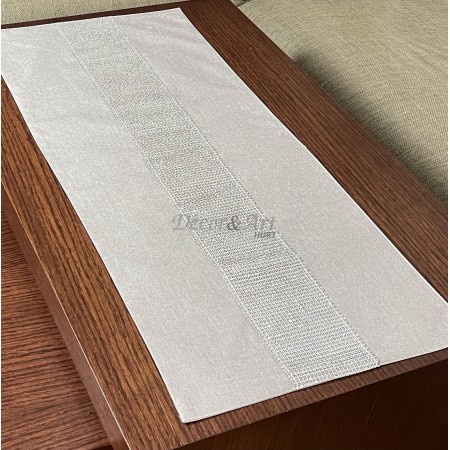 Bieżnik len-lurex z cyrkonią 50x100 cm szary podwójna warstwa DA-533