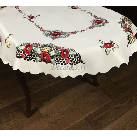 Obrus haftowany maki 150x220 cm owal ecru DA-98026B