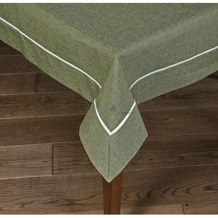 Obrus len z lamówką 100x100 cm prostokąt oliwkowy STP-002