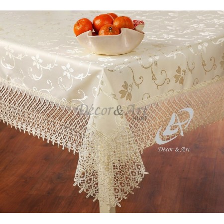 Obrus z gipiurą 150x350 cm prostokąt ecru DA-500