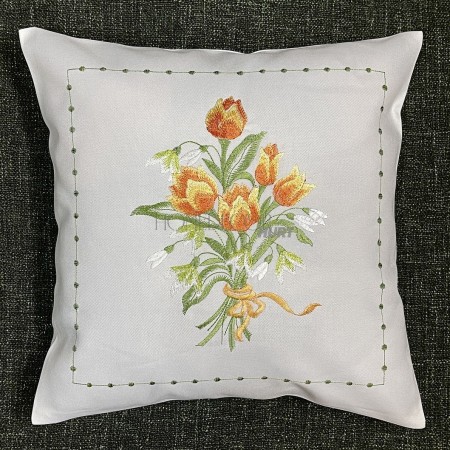 Poszewka len haftowany Tulipany 40x40 cm biały cena jest całą paczkę 2 szt. STP-5845