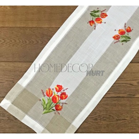 Bieżnik len haftowany Tulipany 40x140 cm STP-1633