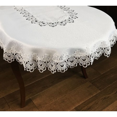 Obrus z gipiurą 150x280 cm owal biały DA-384