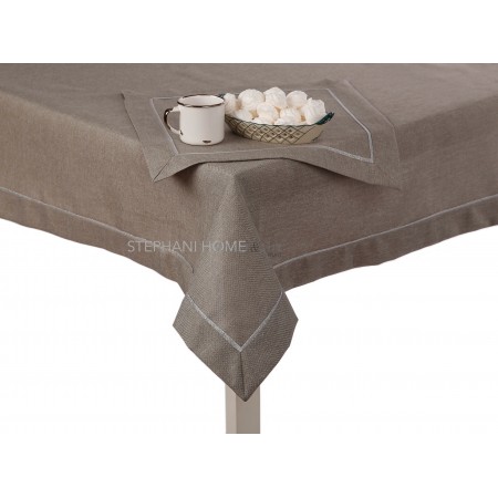 Obrus len z lamówką 90x150 cm prostokąt szary z srebrną lamówką STP-002