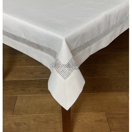 Obrus lurex z cyrkonią 110x160 cm biały STP-18527