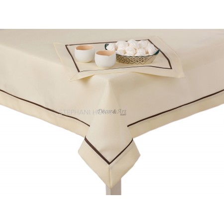 Obrus len z lamówką 160x350 cm prostokąt cappuccino STP-002
