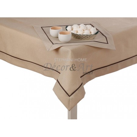 Obrus len z lamówką 160x300 cm prostokąt beżowy STP-002