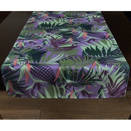 Bieżnik len drukowany 55x120 cm zielony liście N-2935