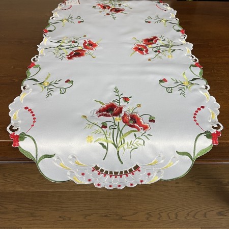 Bieżnik haftowany 60x120 cm kwadrat biały DA-137597N