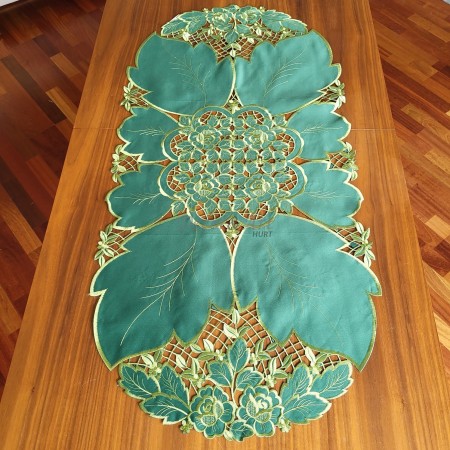 Bieżnik haftowany 50x100 cm owal zielony DA-14813