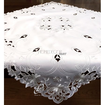Obrus haftowany 85x85 cm kwadrat biały DA-128092