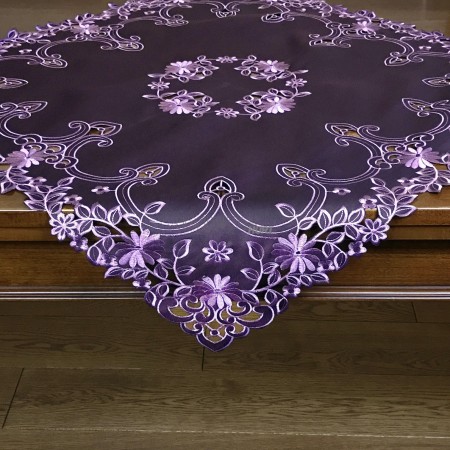Obrus haftowany 85x85 cm kwadrat Fioletowy DA-128092